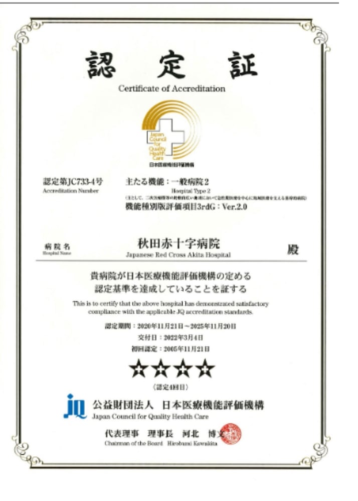 病院機能評価 ( 3rdG:Ver2.0 ) 認定